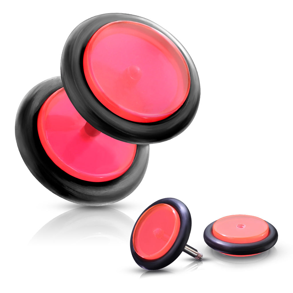 Acrylic Fake 0GA Plugs with Black O-Rings - Pair