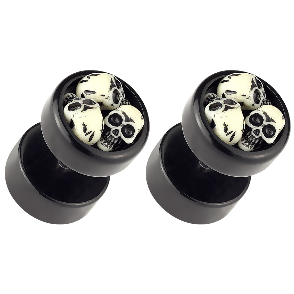 Acrylic Triple Skull Fake Plugs - Pair