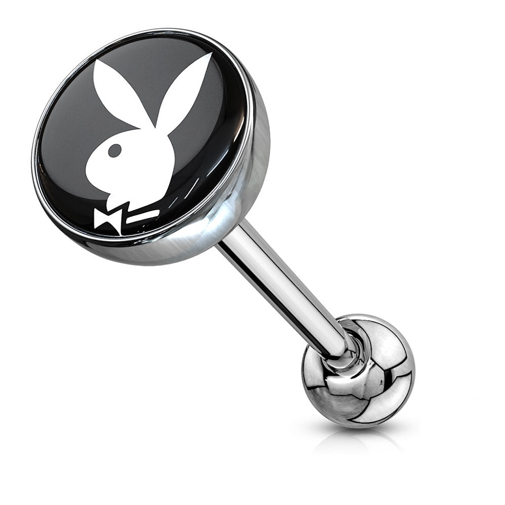 Black Playboy Bunny Logo Tongue Ring - 316L Stainless Steel