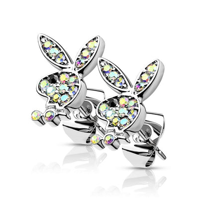 Playboy Bunny CZ Crystal Paved Stud Earrings - Pair - 316L Stainless Steel