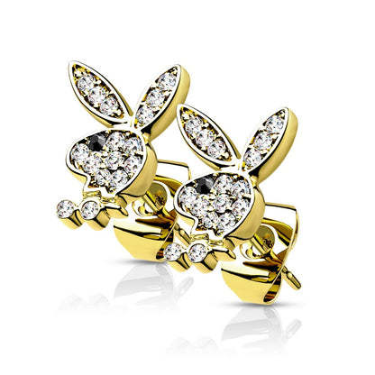 Playboy Bunny CZ Crystal Paved Stud Earrings - Pair - 316L Stainless Steel