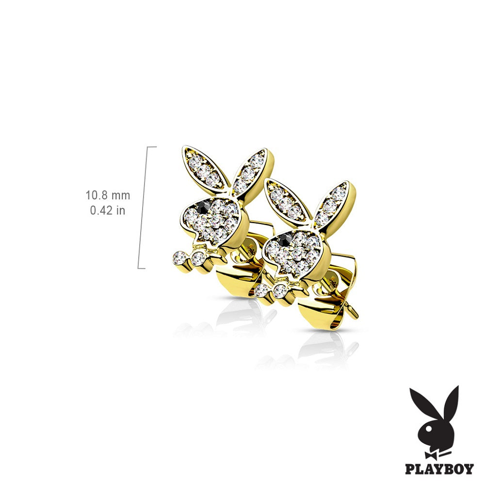 Playboy Bunny CZ Crystal Paved Stud Earrings - Pair - 316L Stainless Steel