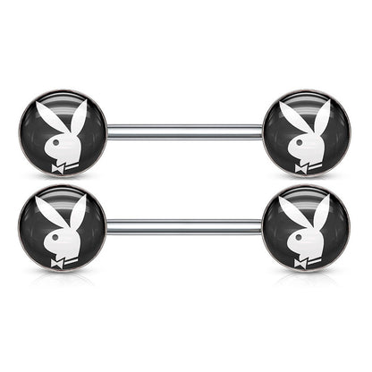 Playboy Bunny Inlaid Nipple Barbells - Pair - 316L Stainless Steel