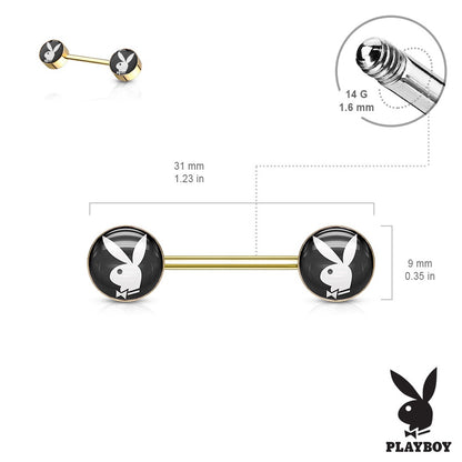 Playboy Bunny Inlaid Nipple Barbells - Pair - 316L Stainless Steel