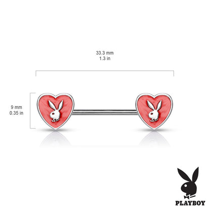 Playboy Bunny Red Heart Nipple Barbells - Pair - 316L Stainless Steel