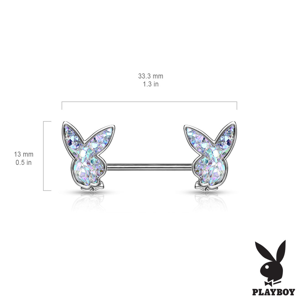 Druzy Stone Playboy Bunny Nipple Barbells - Pair - 316L Stainless Steel