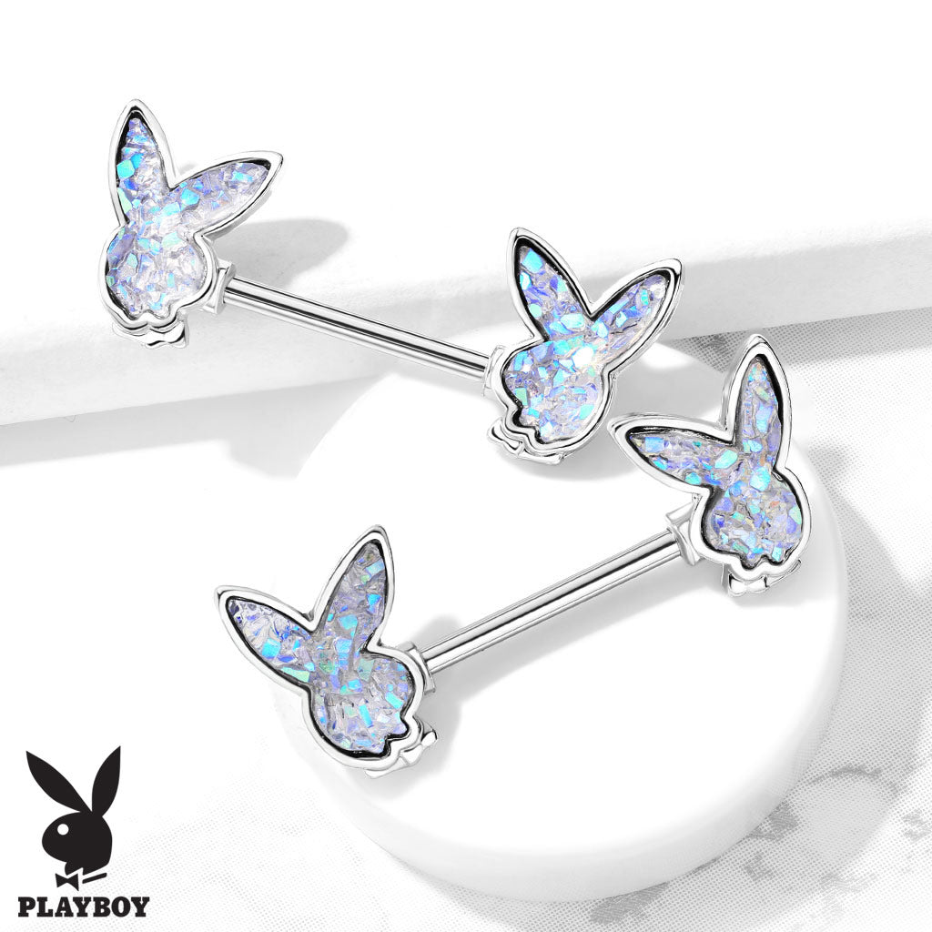 Druzy Stone Playboy Bunny Nipple Barbells - Pair - 316L Stainless Steel