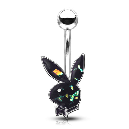 Playboy Bunny Synthetic Opal Glitter Belly Button Ring