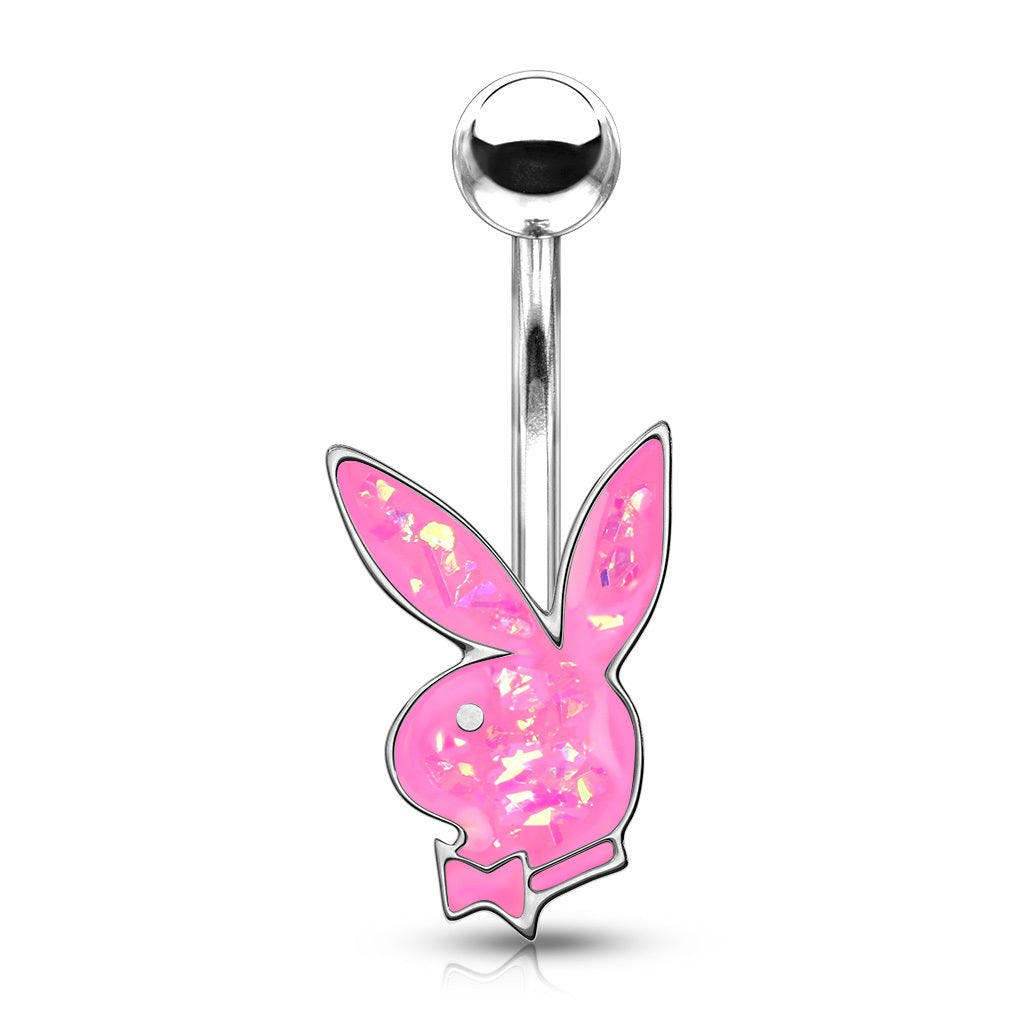 Playboy Bunny Synthetic Opal Glitter Belly Button Ring