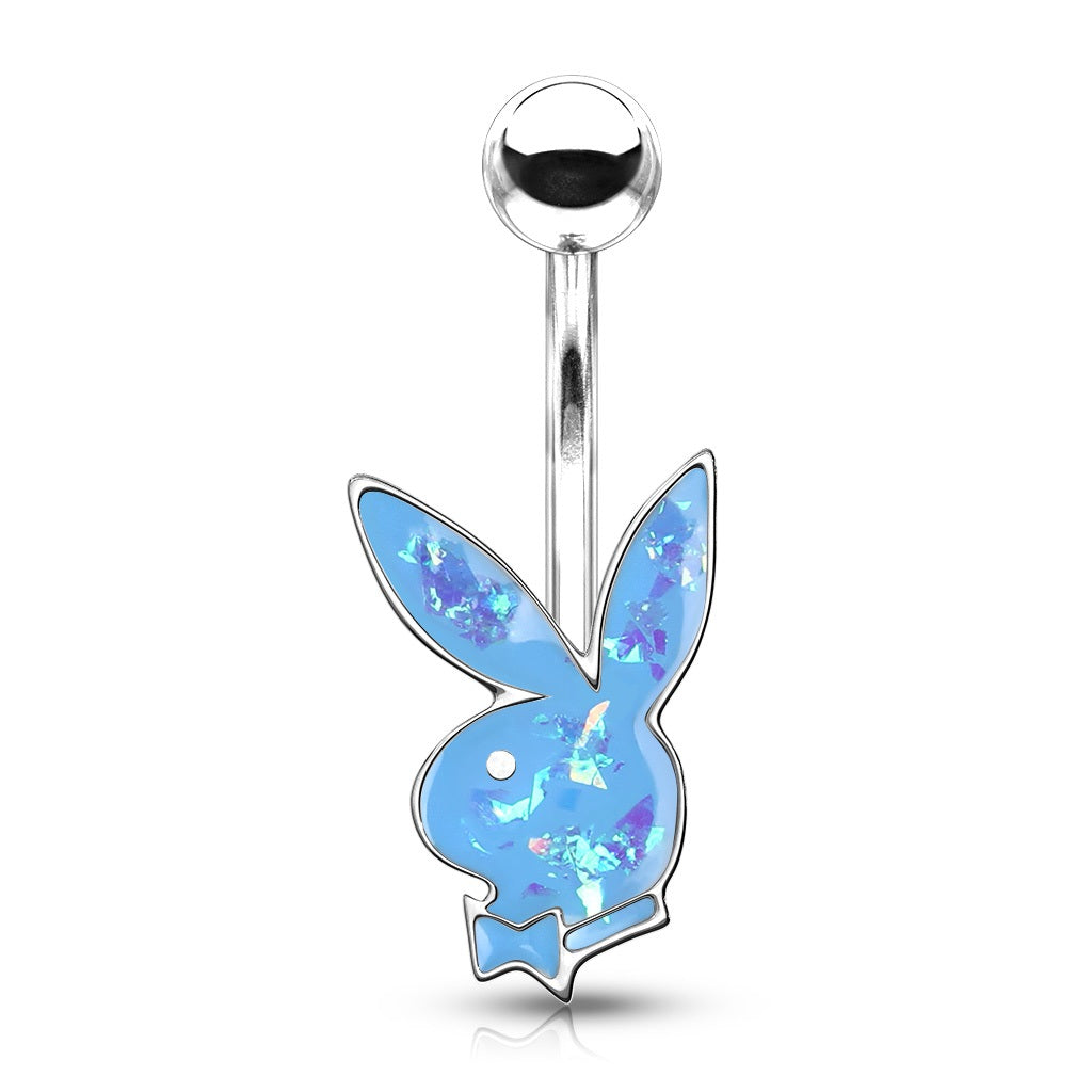 Playboy Bunny Synthetic Opal Glitter Belly Button Ring