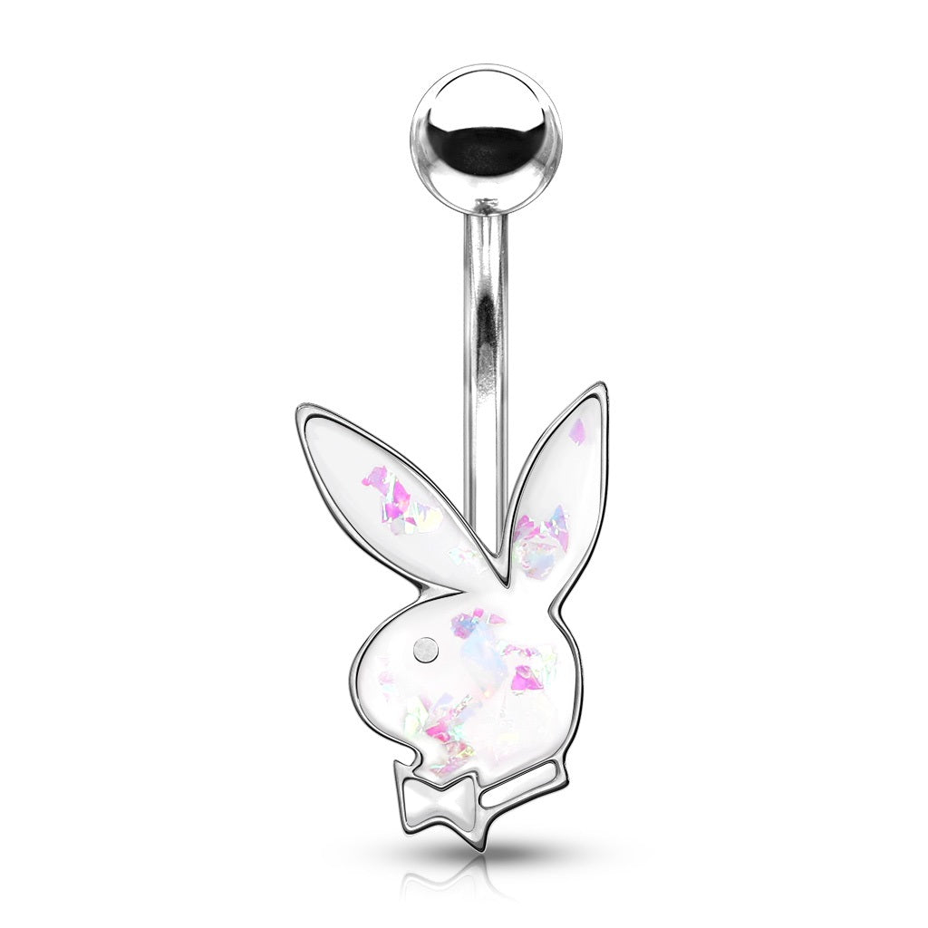 Playboy Bunny Synthetic Opal Glitter Belly Button Ring