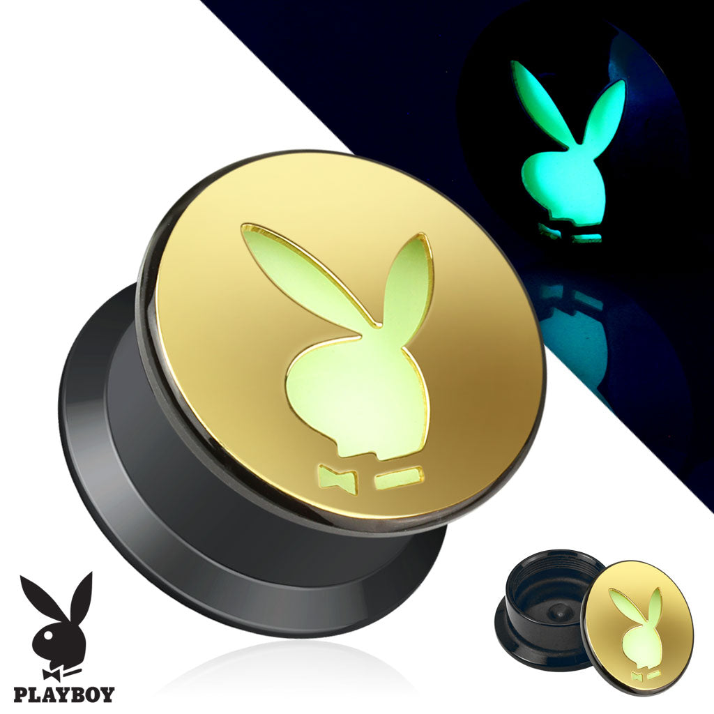 Glow in the Dark Playboy Bunny Screw Fit Plugs - Pair