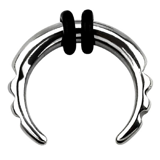 Ridged Edge Septum Pincher Nose Ring with 2 Black O-Rings - Stainless Steel