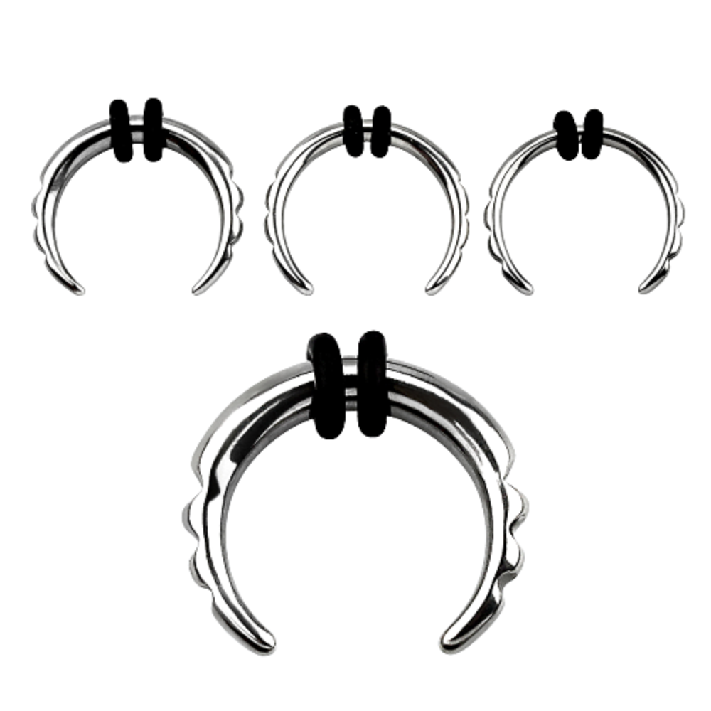 Ridged Edge Septum Pincher Nose Ring with 2 Black O-Rings - Stainless Steel