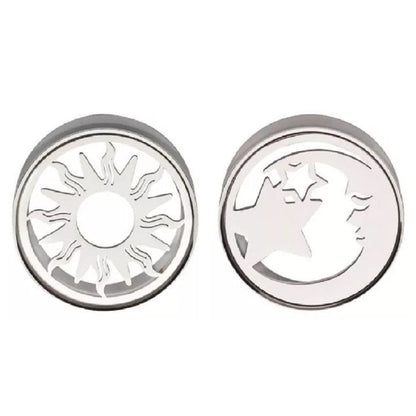 Mismatched Cut Out Sun and Moon and Star Double Flared Plugs - 316L Stainless Steel - Pair