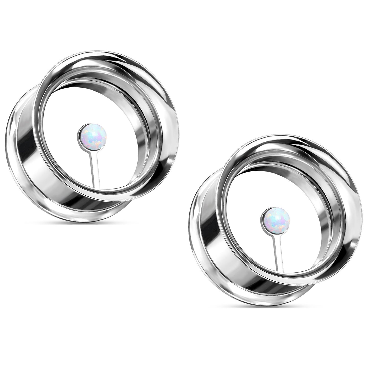 Floating Synthetic Opal Double Flared Screw Fit Tunnels - 316L Stainless Steel - Pair