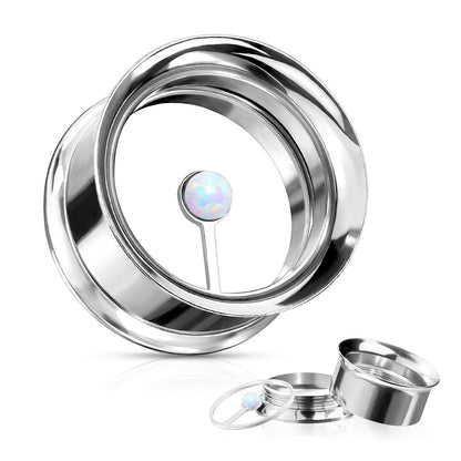 Floating Synthetic Opal Double Flared Screw Fit Tunnels - 316L Stainless Steel - Pair