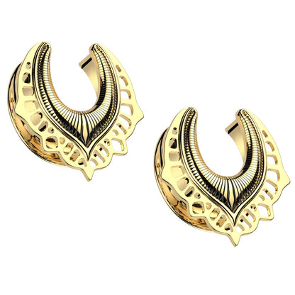 Shield Filigree Saddle Tunnels - Pair - 316L Stainless Steel