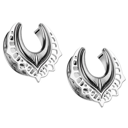 Shield Filigree Saddle Tunnels - Pair - 316L Stainless Steel