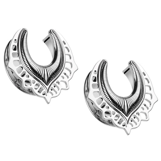 Shield Filigree Saddle Tunnels - Pair - 316L Stainless Steel