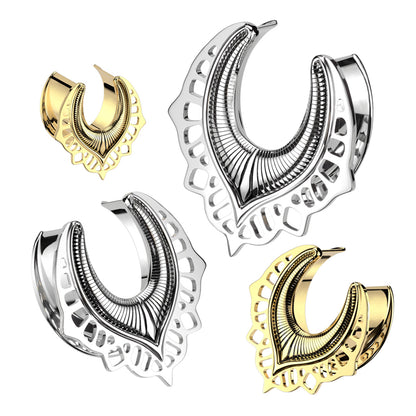 Shield Filigree Saddle Tunnels - Pair - 316L Stainless Steel