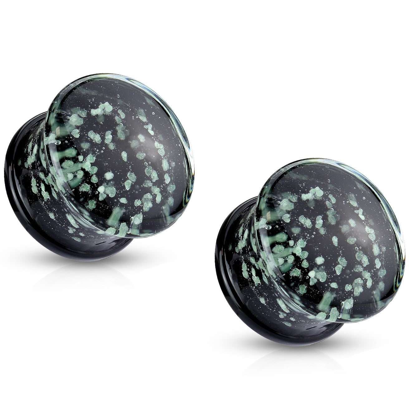 Glow in The Dark Sparkle Double Flare Plugs in Pyrex Glass - Pair