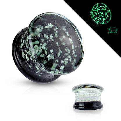 Glow in The Dark Sparkle Double Flare Plugs in Pyrex Glass - Pair