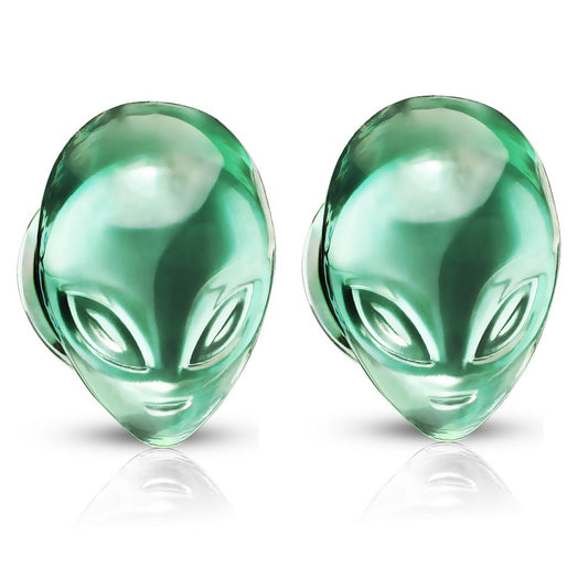 Green Alien Head Double Flared Plugs
 - Pair