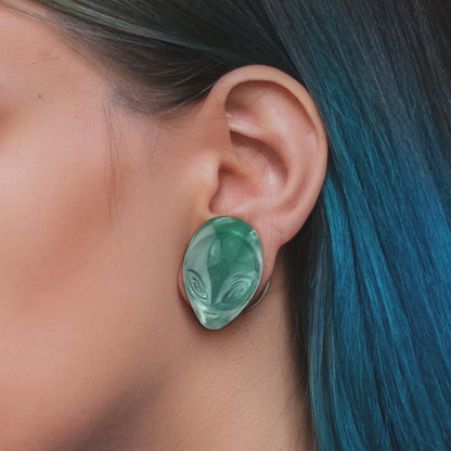 Green Alien Head Double Flared Plugs
 - Pair