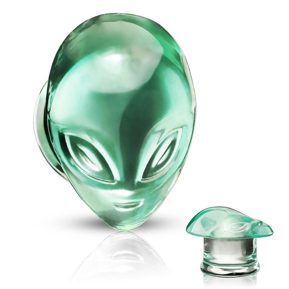 Green Alien Head Double Flared Plugs
 - Pair
