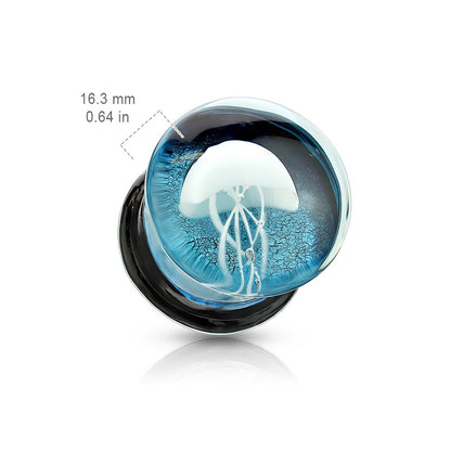 Glass Floating Jellyfish Blue Double Flared Saddle Plug Gauges