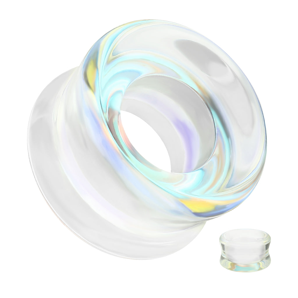 Aurora Borealis Glass Double Flared Tunnels - Pair