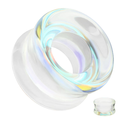 Aurora Borealis Glass Double Flared Tunnels - Pair