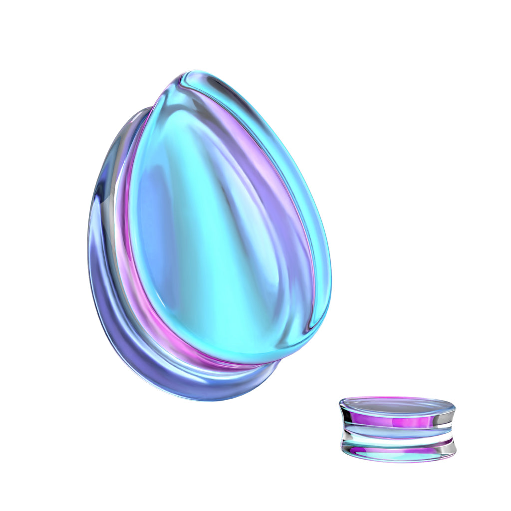 Purple Iridescent Glass Tear Drop Shaped Double Flared Plug Gauges - Pair