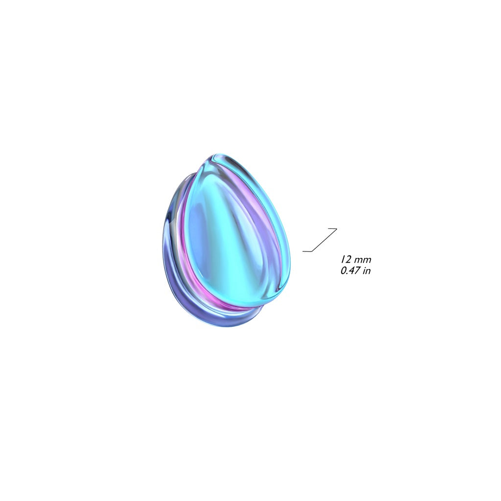 Purple Iridescent Glass Tear Drop Shaped Double Flared Plug Gauges - Pair