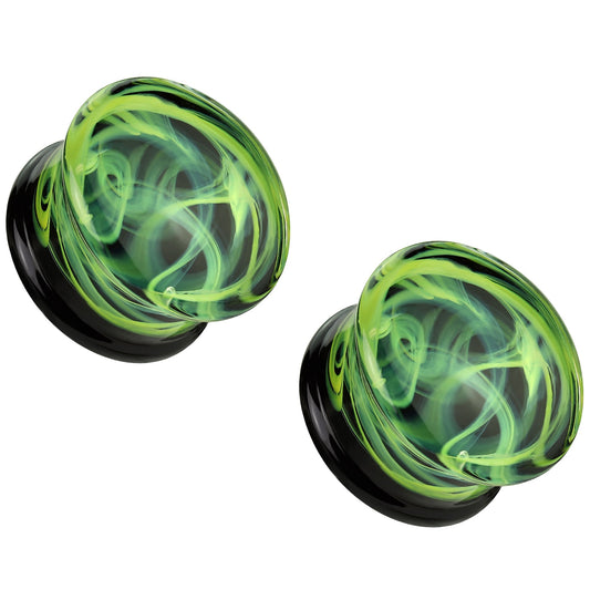 Swirling Smoke Glass Double Flared Plugs - Pair