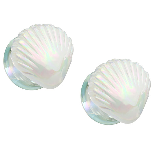 Iridescent White Shell Glass Double Flared Plugs - Pair