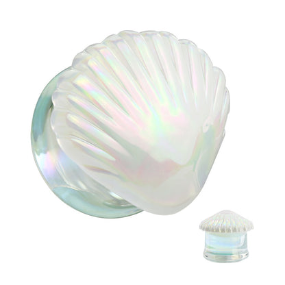 Iridescent White Shell Glass Double Flared Plugs - Pair
