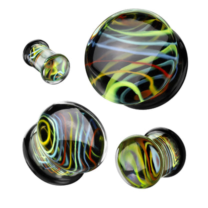 Glass Rainbow Swirl Double Flared Plugs - Pair