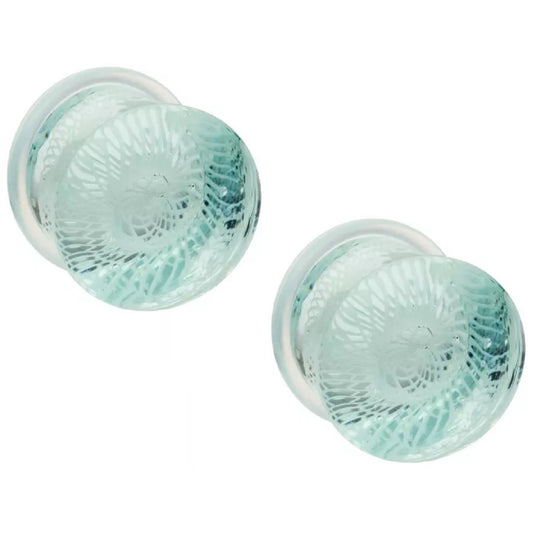 Aqua Woven Spiral Design Glass Single Flare Plugs - Pair