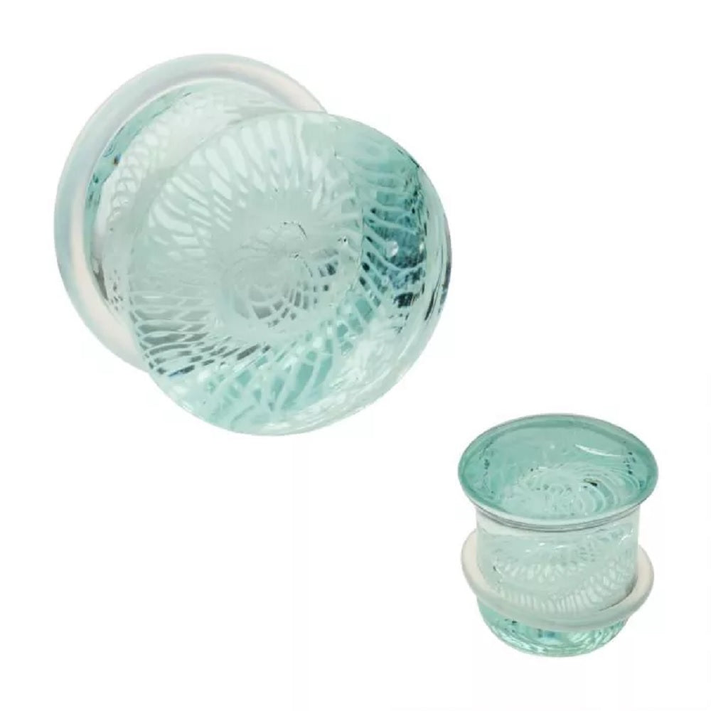 Aqua Woven Spiral Design Glass Single Flare Plugs - Pair