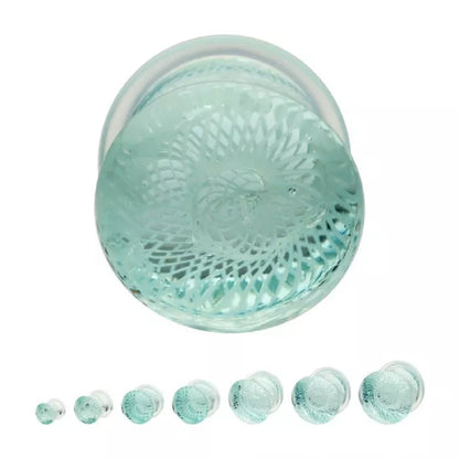 Aqua Woven Spiral Design Glass Single Flare Plugs - Pair