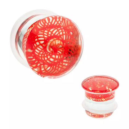 Red Woven Spiral Design Glass Single Flare Plugs - Pair