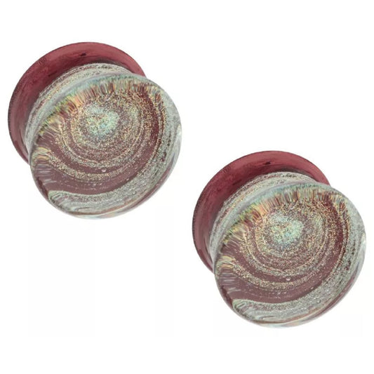 Dark Purple Galaxy Sparkle Swirl Design Glass Double Flared Plugs - Pair