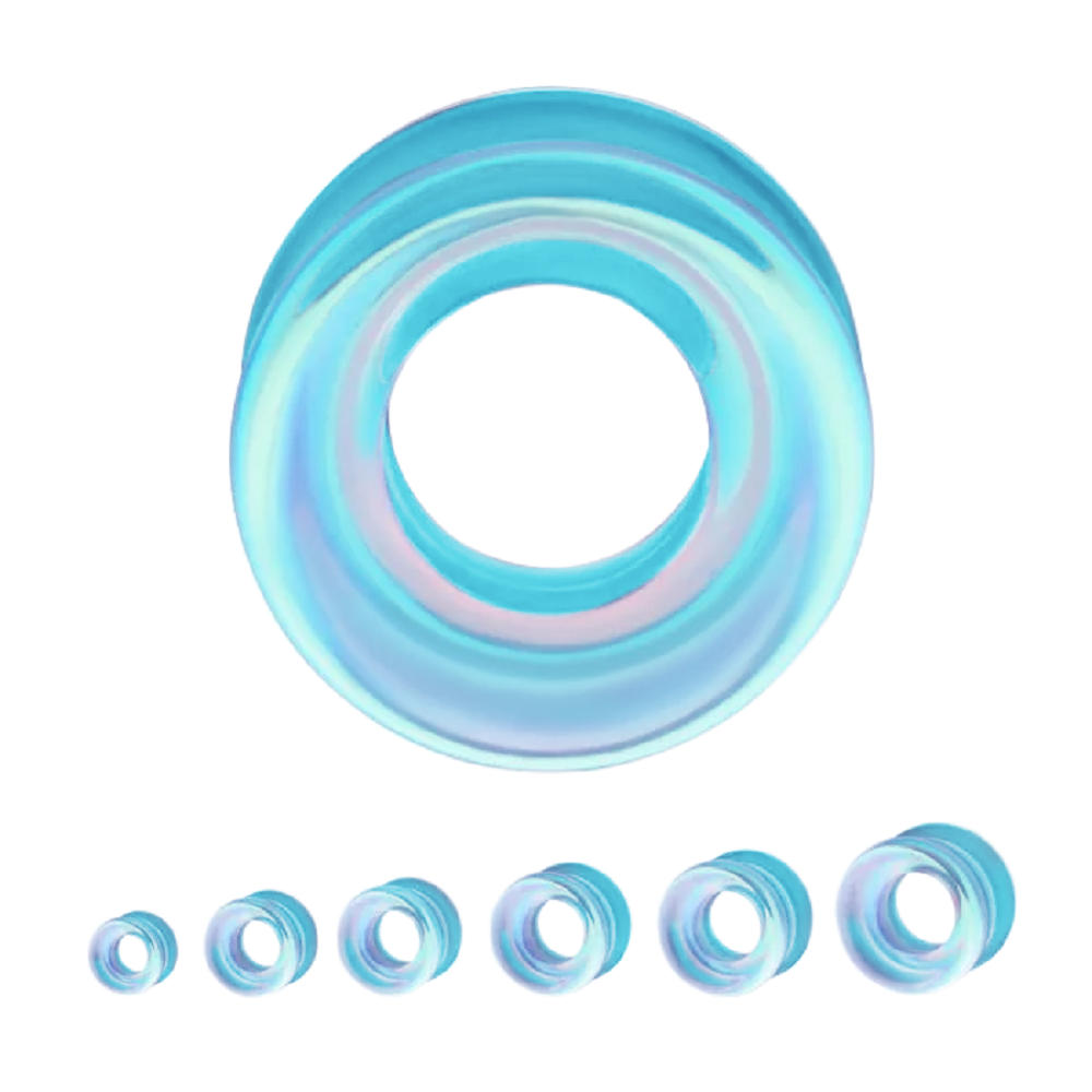 Clear Iridescent Hollow Glass Double Flared Tunnels - Pair