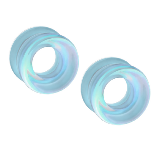 Clear Iridescent Hollow Glass Double Flared Tunnels - Pair