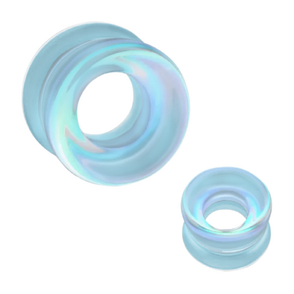 Clear Iridescent Hollow Glass Double Flared Tunnels - Pair