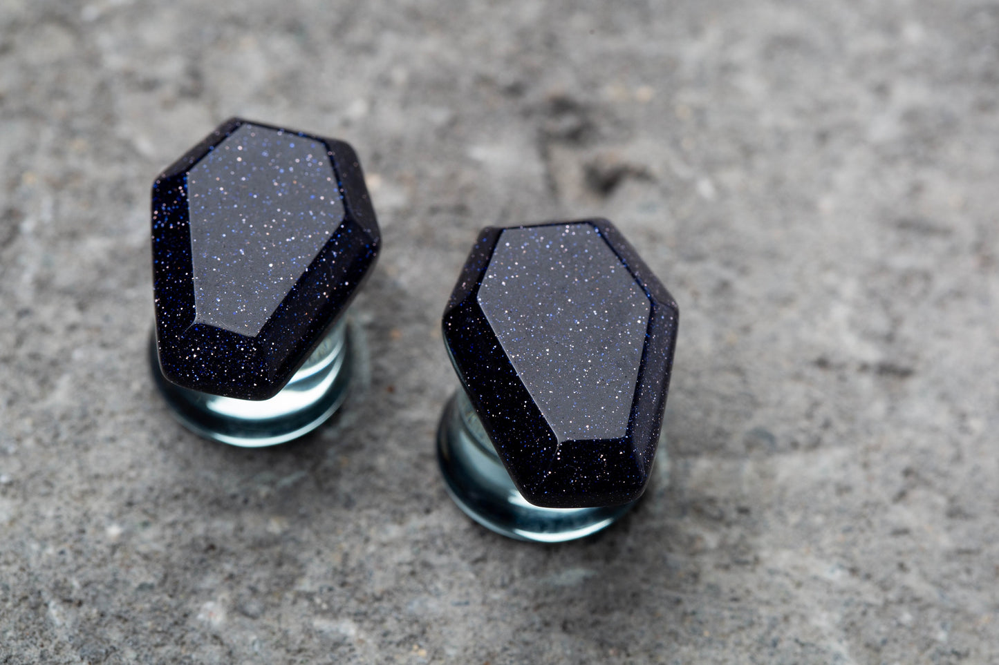 Glass Coffin Shaped Double Flared Plugs - Pair