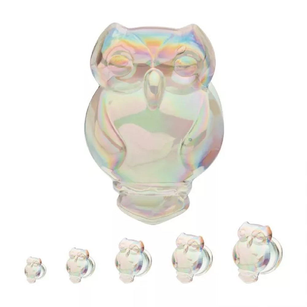 Aurora Borealis Owl Iridescent Glass Double Flared Plugs - Pair