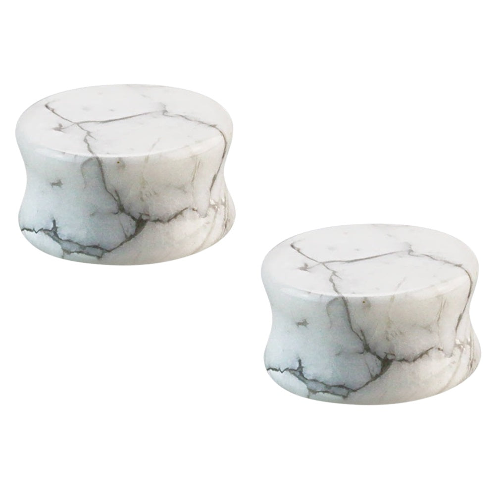 White Howlite Stone Double Flared Plugs - Pair